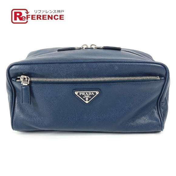 Prada Blue Navy Leather Triangle Bag Saffiano Shoulder Bag - Picture 1 of 9